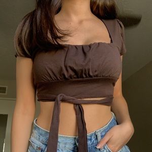 Brown cropped tie shirt